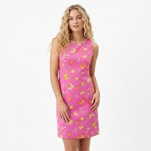 Vintage Pappagallo Pink Butterfly Floral Print Preppy Y2K Shift Dress 6 Barbie